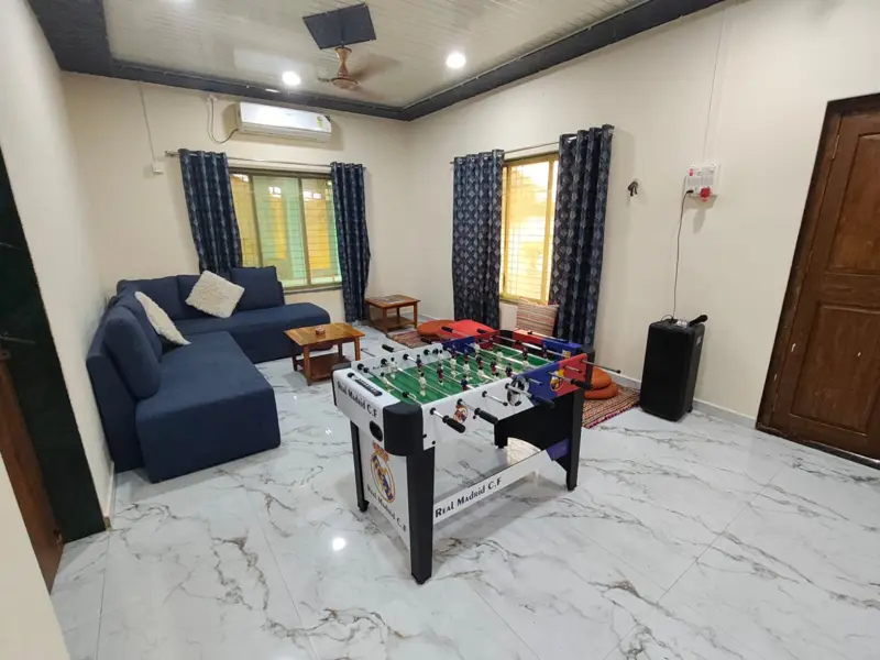 Foosball table and party speaker in the Grand Hall